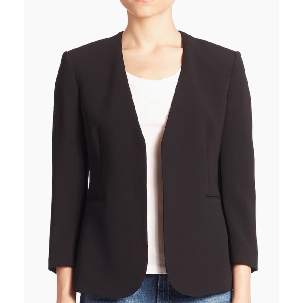 Theory Black Open Front Blazer Lindrayia B Admiral‎ Crepe Office Business Boss